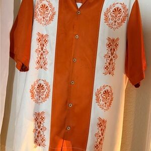 Tommy Bahama Orange and White Floral Panel Short-Sleeve Button-Up